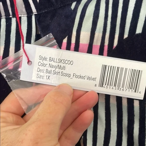 Frances Valentine Ball Skirt Scoop Flocked Velvet Navy Multi Size 1X New W/Tags - Picture 7 of 9